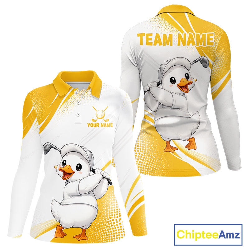 Funny Duck Swing Womens Golf Polo Shirt, Cute Duck Print Shirt, Sporty Animal Golf Gift NHT1220