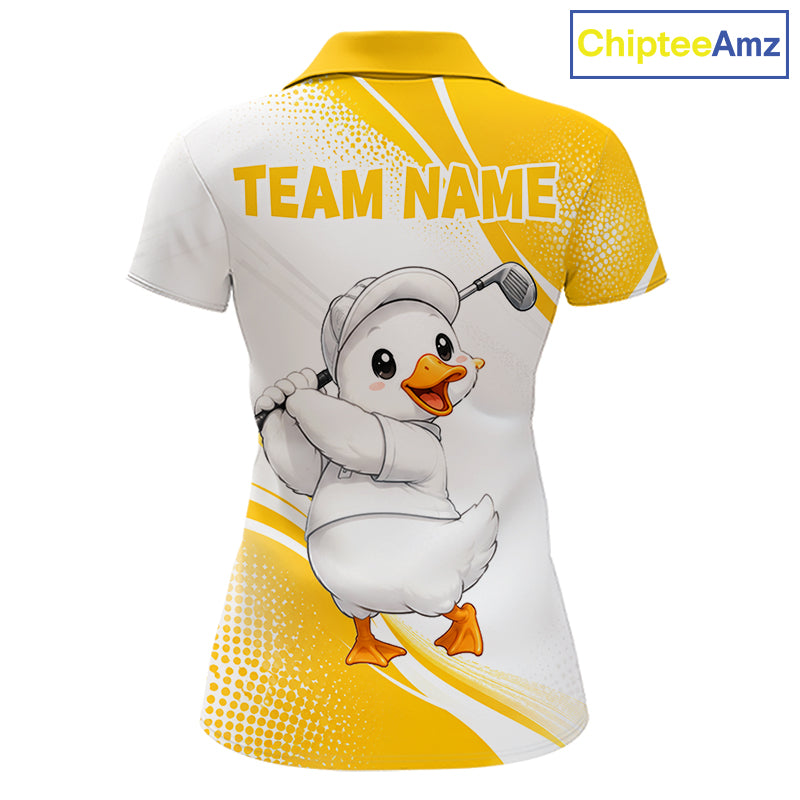 Funny Duck Swing Womens Golf Polo Shirt, Cute Duck Print Shirt, Sporty Animal Golf Gift NHT1220