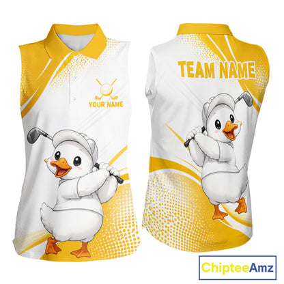 Funny Duck Swing Womens Sleeveless Golf Polo Shirt, Cute Duck Print Shirt, Sporty Animal Golf Gift NHT1220