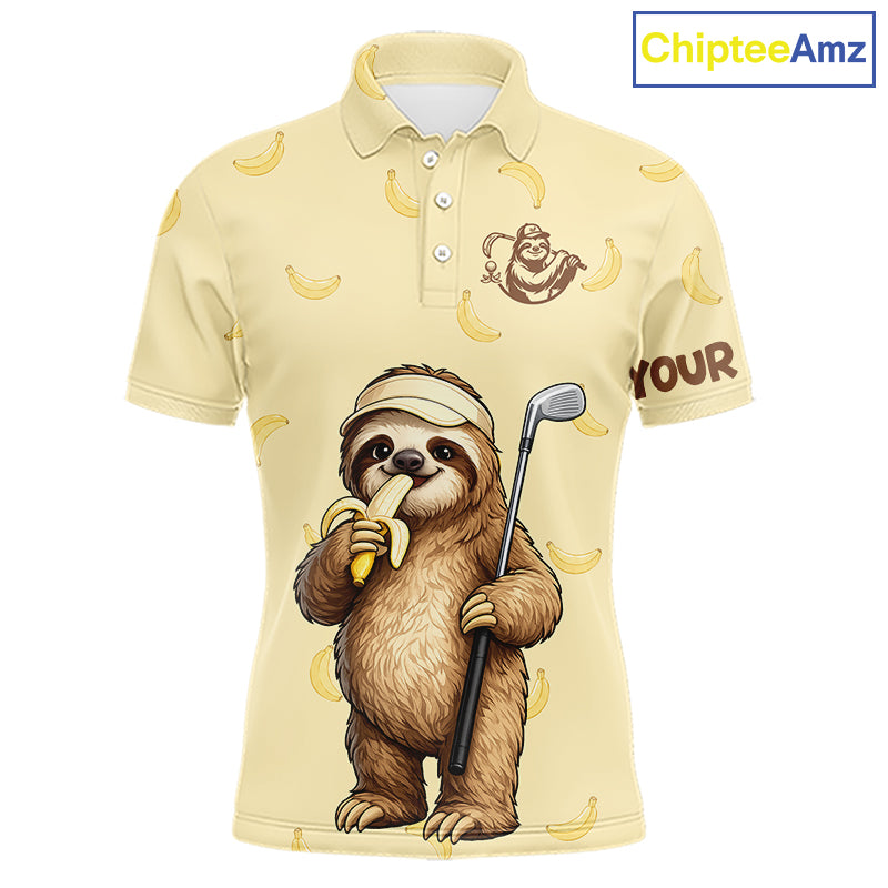 Funny Sloth Banana Mens Golf Polo Shirt Custom Golf Jerseys, Golf Apparel Gift For Golf Lovers NHT907