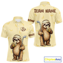 Load image into Gallery viewer, Funny Sloth Banana Mens Golf Polo Shirt Custom Golf Jerseys, Golf Apparel Gift For Golf Lovers NHT907
