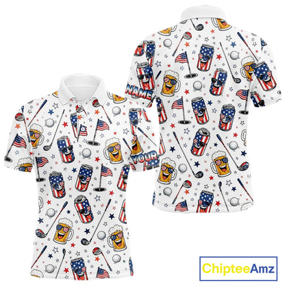 Custom Patriotic Mens Golf Polo Shirt With Beer Print – Personalized USA Golf Team Polo 