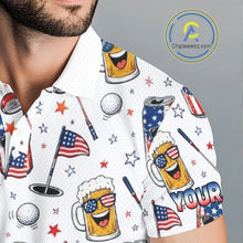 Load image into Gallery viewer, Custom Patriotic Mens Golf Polo Shirt With Beer Print – Personalized USA Golf Team Polo 