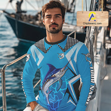 Load image into Gallery viewer, Marlin Fishing Blue Camo Custom Name Long Sleeve, Long Sleeve Fishing Shirt For Men NHT465