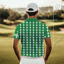 Load image into Gallery viewer, Mens Golf Polo Shirt Custom Photo Face Green Argyle Plaid Pattern, Father's Day Golfing Gifts NHT743