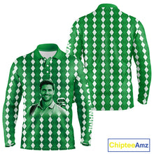 Load image into Gallery viewer, Mens Golf Polo Shirt Custom Photo Face Green Argyle Plaid Pattern, Father's Day Golfing Gifts NHT743