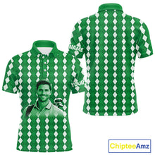 Load image into Gallery viewer, Mens Golf Polo Shirt Custom Photo Face Green Argyle Plaid Pattern, Father's Day Golfing Gifts NHT743