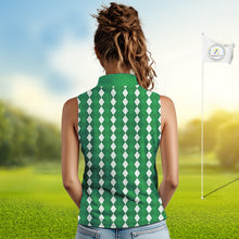 Load image into Gallery viewer, Sleeveless Womens Golf Polo Shirt Custom Photo Face Green Argyle Plaid Pattern, Mother's Day Golfing Gifts NHT743