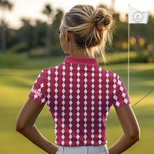 Load image into Gallery viewer, Womens Golf Polo Shirt Custom Photo Face Pink Argyle Plaid Pattern, Mother's Day Golfing Gifts NHT744