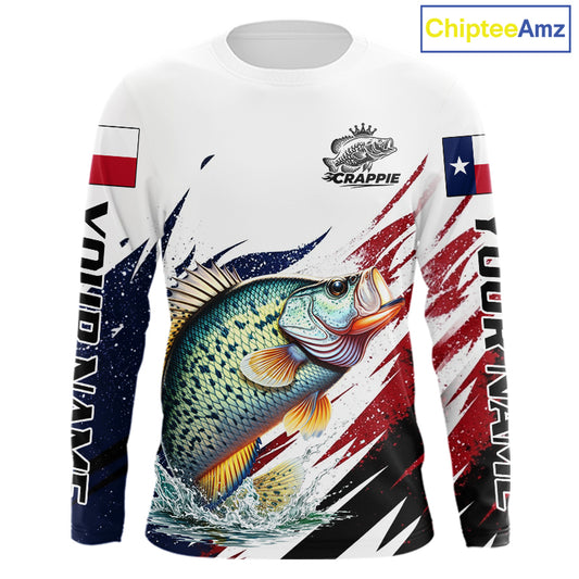 Custom Texas Flag Crappie Fishing Shirts, Texas Crappie Fishing Shirts Long Sleeve For Team NHT910
