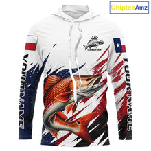 Load image into Gallery viewer, Custom Texas Flag Redfish Fishing Shirts, Texas Red Drum Fishing Shirts Long Sleeve Hooded For Team NHT913