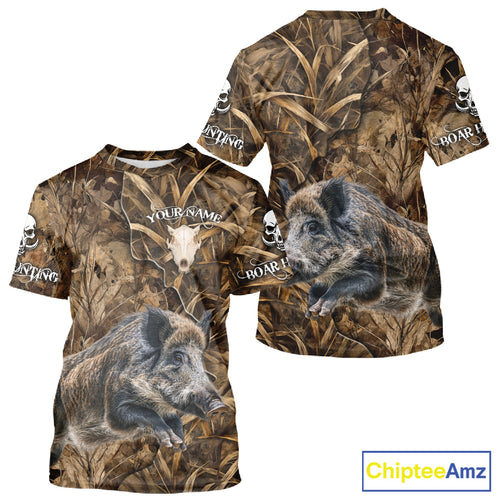 Personalized Wild Hog Hunting Camo Full Printing Shirts, Boar Hunting Gifts, Hunting Season NHT125