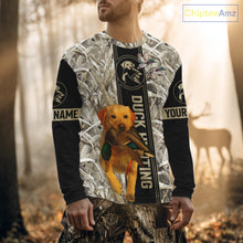 Load image into Gallery viewer, Yellow Lab Mallard Duck Hunting Winter Camo 3D Shirt, Custom Name Waterfowl Hunting Clothes NHT232