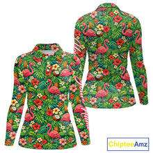 Load image into Gallery viewer, Womens Golf Polo Shirt Colorful Floral Flamingo Pattern Tropical Leaves Custom Name NHT538