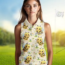 Load image into Gallery viewer, Funny Golf Womens Sleeveless Polo Shirt Custom Bee Pattern, Bee Golf Shirts For Team NHT541