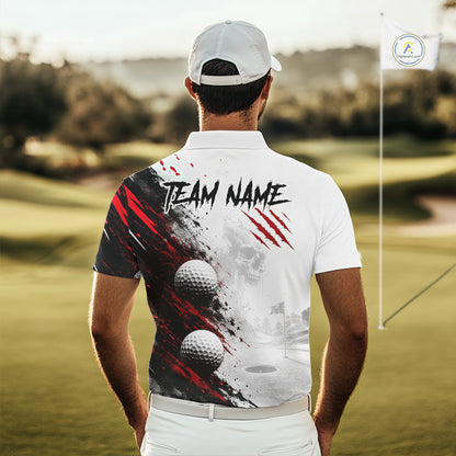 Personalized Skull Mens Golf Shirt Custom Name Family Team Outfits Cool Scratch Splatter Black Golf Polo NHT1239