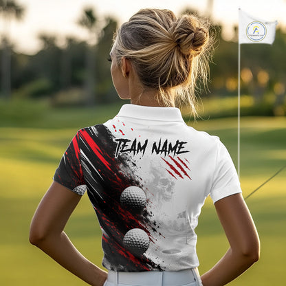 Personalized Skull Womens Golf Shirt Custom Name Family Team Outfits Cool Scratch Splatter Black Golf Polo NHT1239