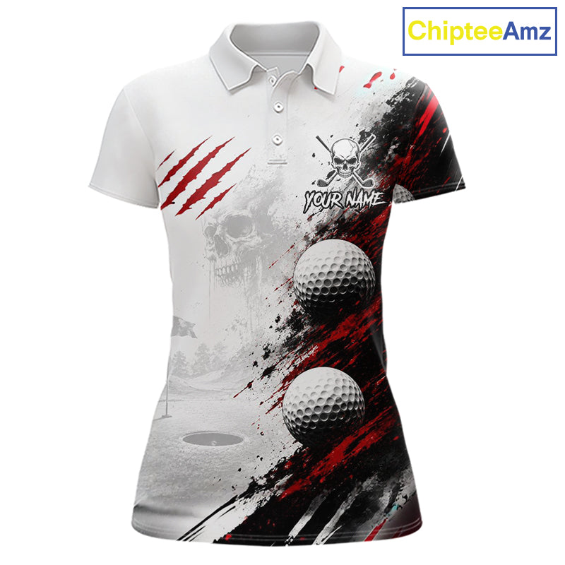 Personalized Skull Womens Golf Shirt Custom Name Family Team Outfits Cool Scratch Splatter Black Golf Polo NHT1239