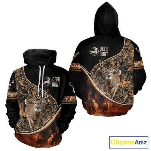 Deer Jumping Shirt Black Camo 3D Custom, Season Deer Hunting, Whitetail Deer Shirt NHT134