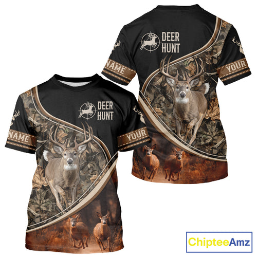 Deer Jumping Shirt Black Camo 3D Custom, Season Deer Hunting, Whitetail Deer Shirt NHT134