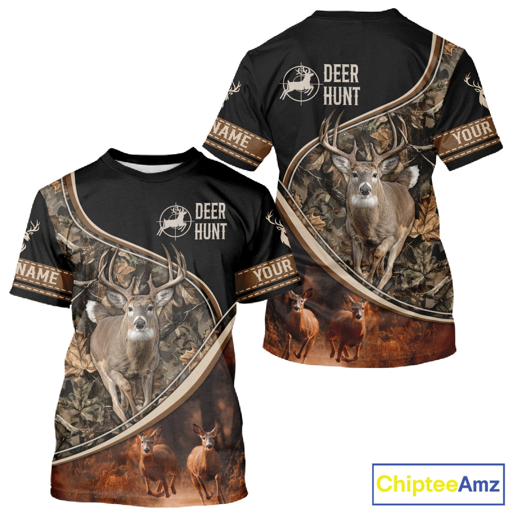 Deer Jumping Shirt Black Camo 3D Custom, Season Deer Hunting, Whitetail Deer Shirt NHT134