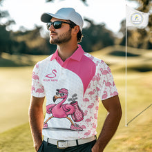 Load image into Gallery viewer, Funny Pink Flamingo Mens Golf Polo Shirt Custom Pink And White Golf Shirt For Team NHT545