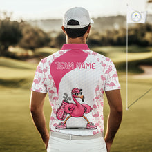 Load image into Gallery viewer, Funny Pink Flamingo Mens Golf Polo Shirt Custom Pink And White Golf Shirt For Team NHT545