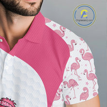 Load image into Gallery viewer, Funny Pink Flamingo Mens Golf Polo Shirt Custom Pink And White Golf Shirt For Team NHT545