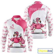 Load image into Gallery viewer, Funny Pink Flamingo Mens Golf Polo Shirt Custom Pink And White Golf Shirt For Team NHT545
