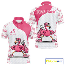 Load image into Gallery viewer, Funny Pink Flamingo Mens Golf Polo Shirt Custom Pink And White Golf Shirt For Team NHT545