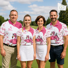 Load image into Gallery viewer, Funny Pink Flamingo Mens Golf Polo Shirt Custom Pink And White Golf Shirt For Team NHT545