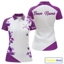 Load image into Gallery viewer, Custom Purple Geometric Womens Golf Polo Shirt, Personalized Team Name Golf Polo Shirt NHT554