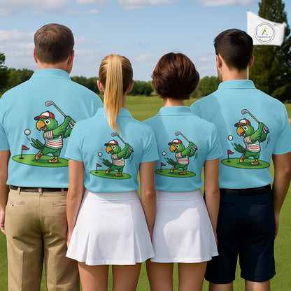 Personalized Mens Golf Polo Shirt Custom Name Funny Green Parrot Design|Blue NHT1092