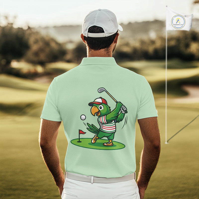 Personalized Mens Golf Polo Shirt Custom Name Funny Green Parrot Design|Green 