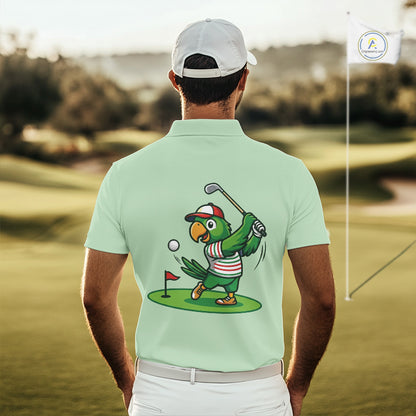 Personalized Mens Golf Polo Shirt Custom Name Funny Green Parrot Design|Green 