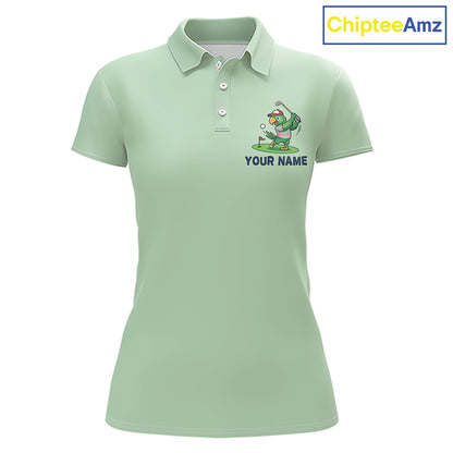 Personalized Womens Golf Polo Shirt Custom Name Funny Green Parrot Design|Green 