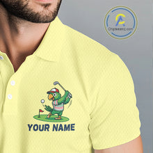 Load image into Gallery viewer, Personalized Mens Golf Polo Shirt Custom Name Funny Green Parrot Design|Yellow 