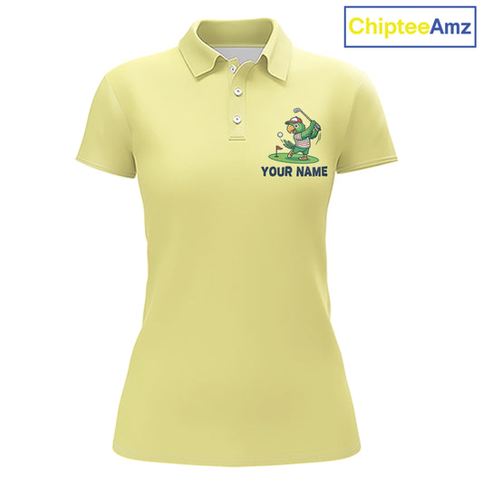 Personalized Womens Golf Polo Shirt Custom Name Funny Green Parrot Design|Yellow 