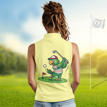 Load image into Gallery viewer, Personalized Womens Sleeveless Golf Polo Shirt Custom Name Funny Green Parrot Design|Yellow
