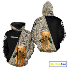 Load image into Gallery viewer, Yellow Lab Duck Hunting Shirt, Custom Name 3D Black Camo Winter Waterfowl Hunting Gear NHT233