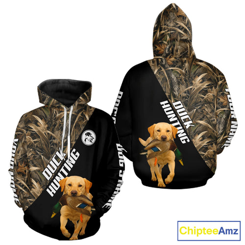 Waterfowl Duck Hunting With Yellow Lab Dogs, Custom Name All Over Print Shirts NHT234