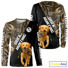 Load image into Gallery viewer, Waterfowl Duck Hunting With Yellow Lab Dogs, Custom Name All Over Print Shirts NHT234
