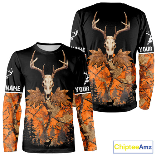 Skull Deer Hunting Custom Name Orange Camo Shirt, Deer Hunting Clothing, Hunting Gift NHT237