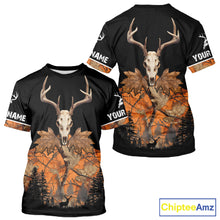 Load image into Gallery viewer, Skull Deer Hunting Custom Name Orange Camo Shirt, Deer Hunting Clothing, Hunting Gift NHT237
