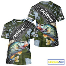 Load image into Gallery viewer, Crappie Short Sleeve Fishing T-Shirt Abstract Green Camo Performance Jersey For Men NHT924