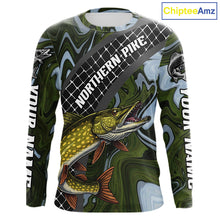 Load image into Gallery viewer, Northern Pike Fishing Shirts Long Sleeve Abstract Green Camo Performance Jersey For Men NHT925