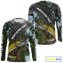 Load image into Gallery viewer, Northern Pike Fishing Shirts Long Sleeve Abstract Green Camo Performance Jersey For Men NHT925