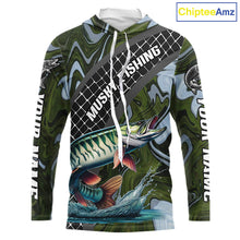 Load image into Gallery viewer, Northern Musky Hooded Fishing Shirt Long Sleeve Abstract Green Camo Performance Jersey For Men NHT926