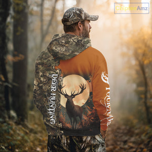 Best Orange Camo Deer Hunting Clothes 3D Full Print Full Moon Buck Design For Deer Hunters NHT41