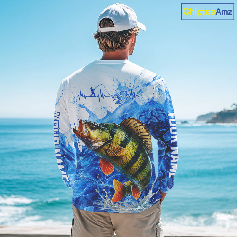 Yellow Perch Fishing Shirt, Ice Fishing Long Sleeve Shirt For Men, Yellow Perch Fishing Apparel NHT1387
